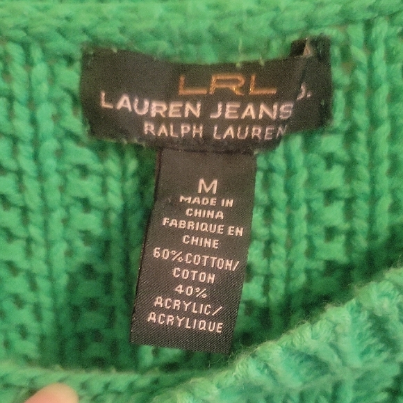 Lauren Ralph Lauren cotton blend SzMed Green Cable Knit scoop neck Sweater - Picture 2 of 4